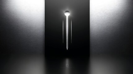 Poster - abstract composition of a nail head with three lines descending in a dark monochromatic setting
