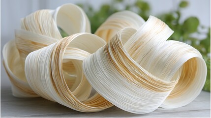 Poster - Abstract Curled Ribbons Artistic Arrangement Decorative White and Brown Bands Fine Art D?cor