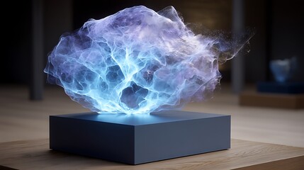 Poster - Abstract Energy Plasma Cloud on Display Stand in Modern Environment Contemporary Visual Art.