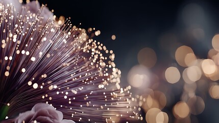 Poster - Abstract Fiber Optic Light Display with Floral Accents and Shimmering Bokeh Effects Backdrop.