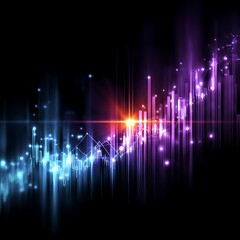 Poster - Abstract Financial Data Visualization with Glowing Bars and Connecting Lines Analysis.