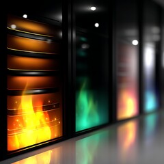 Poster - Abstract Flames in Dark Rectangular Compartments Radiating Energy and Light in Reflected Surfaces.
