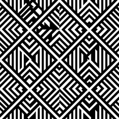 Poster - Abstract Geometric Pattern of Black and White Diagonal Lines Forming Squares and Arrows Design.