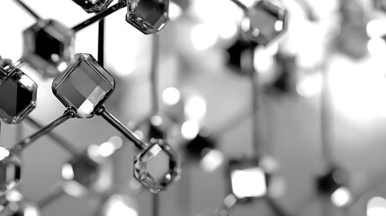 Poster - abstract geometric shapes interconnected with sparkling light reflective crystal decor elements.
