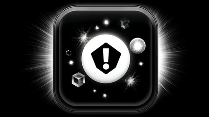 Poster - Abstract Geometric Shapes on Device Screen with Radial Light Burst and Exclamation Mark Icon