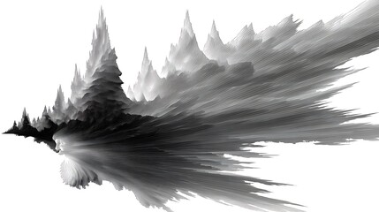 Poster - Abstract Landscape of Spiked Peaks and Dynamic Flowing Shapes in Shades of Black and White