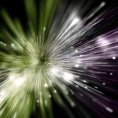 Poster - abstract light burst radiating starburst graphic effect in green and purple tone with motion