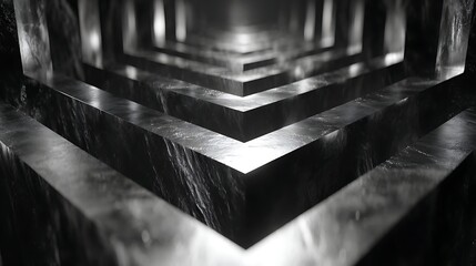 Poster - Abstract Metallic Corridor Infinite Tunnel Visual Background Black and White Monochromatic Effect