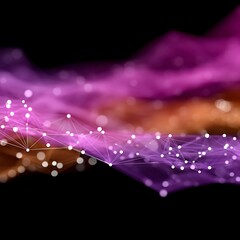 Poster - Abstract Network Connection Plexus with Purple and Orange Hues in a Black Background Layout.
