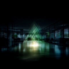 Poster - Abstract Office Space with Triangle Light Reflections and Reflections on Floor for Background Use.
