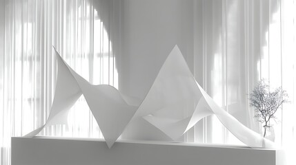 Poster - Abstract Paper Sculpture Harmony Flowing Light and Shade Minimalist Art Composition Serene Ambience