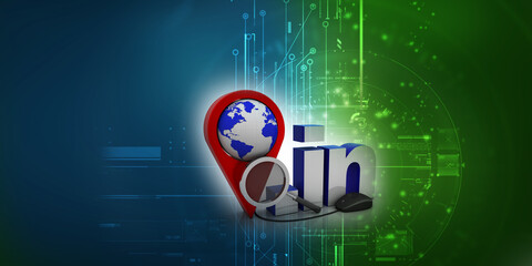 Fototapete - 3d rendering globe with dot in near navigation sign
