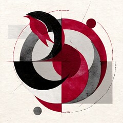 Poster - Abstract Red and Black Bird Art Geometry Design Circle Graphic Contemporary Symbolic Composition Creative.