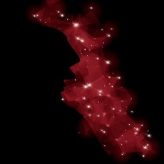 Poster - Abstract Silhouette Portrait with Sparkles and Geometric Design in Red and Black Background