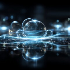 Poster - Abstract Spherical Formation with Luminous Streaks Amidst Dark Reflective Background Scenario.