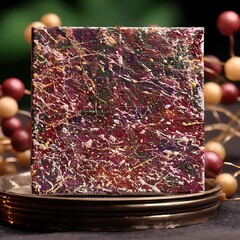 Poster - Abstract Textured Square Art Piece on Antique Platter for Decoration and Aesthetic Display.