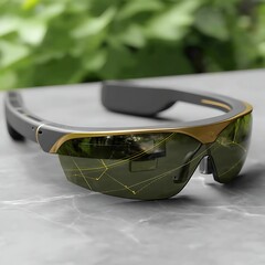 Poster - Advanced Augmented Reality Glasses Displaying Digital Elements with Sleek Futuristic Design Aesthetic.