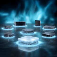 Poster - advanced network devices illuminated on a digital platform for modern connectivity solutions.