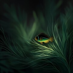 Wall Mural - aquatic underwater scene featuring a fish amidst weeds and green plants a serene artistic image