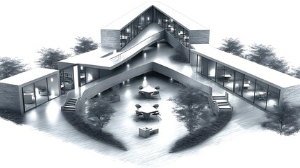 Poster - Architectural Marvel Modern Residence Design with Sleek Lines and Lush Greenery Aesthetic View.