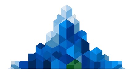 Poster - Architectural Structures in Varied Blue Shades Composed of Abstract Geometric Cubes and Pixelation Style.