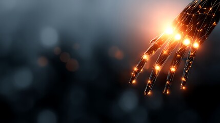 Poster - Artificial Intelligence Futuristic Hand Close Up Detailed Network Connection Concept 3D Rendering.
