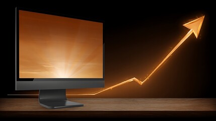 Poster - Ascending Digital Arrow on Display Screen Representing Growth and Development in Business Strategy