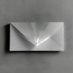Poster - Asymmetrical White Envelope with Folded Geometric Design on a Textured Grey Surface Abstract Art