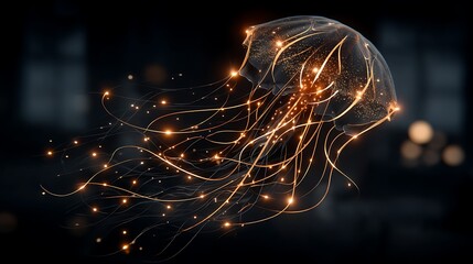 Wall Mural - bioluminescent jellyfish floating in dark oceanic depths abstract glowing marine creature study.