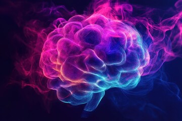 Poster - Abstract visual representation of a brain with vibrant colors and swirling patterns