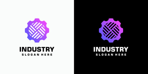 Poster - Vector logo design of gear shapes and woven lines in a modern, simple, clean and abstract style. Icon for business, industrial, factory and personal branding.