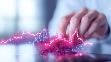 Poster - Businessman Engaging with Digital Financial Growth Chart, Blockchain Connections Illuminating Crypto Market Trends, Innovative Technology Environment
