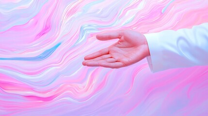 Poster - Abstract financial growth interaction, Businessman's hand engaging with a digital chart, vibrant lines and colors symbolizing economic progress, modern digital art style.