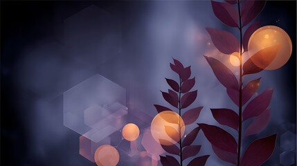 Poster - Botanical Evening with Bokeh Lights and Hexagonal Geometry in a Serene Ambiance of Nightfall.