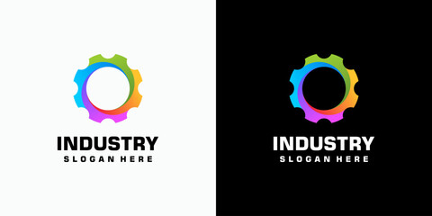Aufkleber - Gear wheel rotation vector logo design with modern, simple, clean and abstract style. Icon for business, industrial, technology and personal branding.
