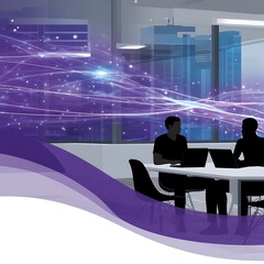 Poster - Business Professionals Networking in a Futuristic City Office with Advanced Technology Links.