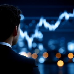 Poster - Businessman Analyzing Financial Stock Market Chart Data at Night.