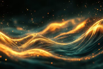 Poster - Vibrant waves of golden light create a mesmerizing visual display against a dark background
