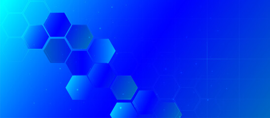 Poster - Abstract Blue Hexagon Grid Technology Background