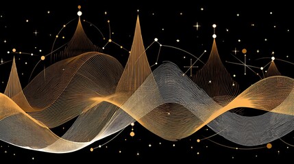 Poster - celestial harmony abstract composition with lines constellations and stars on black canvas