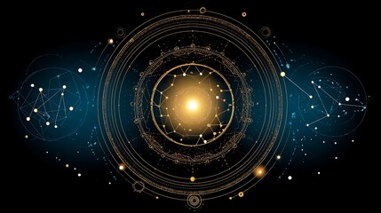Poster - Celestial Spheres Golden Orbits and Nodes Cosmic Connection Network Mystical Star Map Exploration.