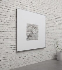 Wall Mural - Modern poster mockup on clips, white brick wall ,  clips,  empty