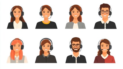 Poster - Virtual assistant isolated set. User call to hotline, online chat bot support. People collection of scenes in flat design. Vector illustration for blogging, website, mobile app, promotional materials