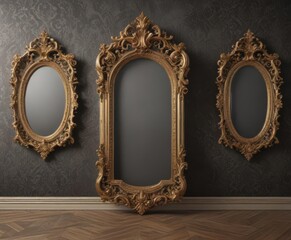Wall Mural - Ornate frames in varied shapes against opulent damask,  subtle,  stylish
