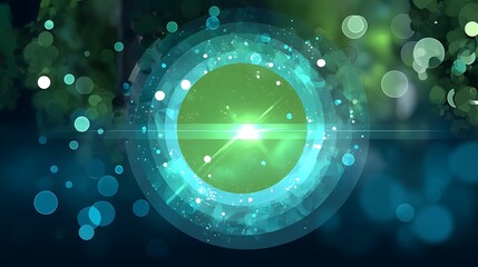 Poster - Concentric Rings of Light and Energy Radiating Outwards with Bokeh Spheres in Abstract Design