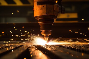 Poster - Precision cutting in action with laser technology at a manufacturing facility