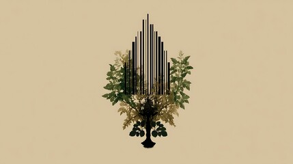 Poster - Conceptual Tree and Modern Structure Fusion Art Piece Featuring Abstract Forest and City Elements.