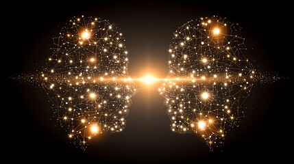 Poster - connected minds human heads glowing light neural networks interconnected communications technology.
