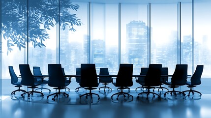 Poster - Corporate Conference Room Interior with Modern Furniture and Cityscape View