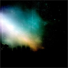 Poster - Cosmic Nightscape Silhouette of Urban Horizon With Dreamy Colors and Ethereal Atmosphere.